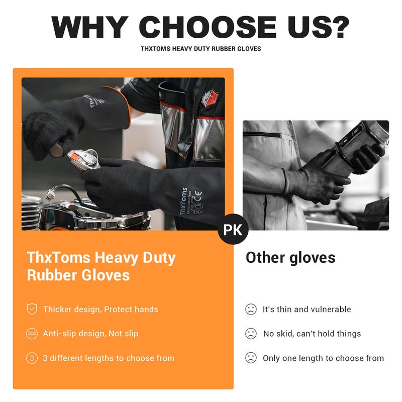 ThxToms Heavy Duty Rubber Gloves  Versatile Latex Chemical Resistant Gloves  Upgraded with Anti-Slip Design  Soft and Thick  18"" 1 Pair - Image 3
